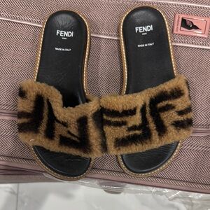 Fendi Black and Brown Fur Sandals